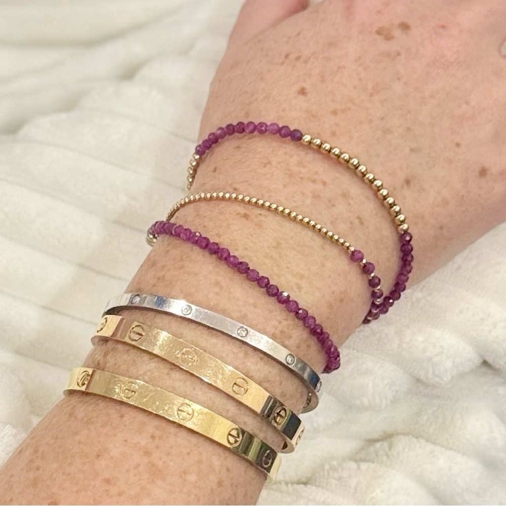 Chic Gold Filled and Semi Precious Ruby Beaded Wire Triple Wrap Bracelet